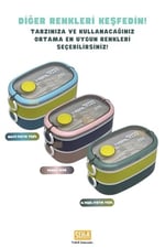 Vagonlife Bento 1300ml Lunchbox 2 Katlı 3 Bölmeli Paslanmaz Çelik Sefer Tası Yemek Kutusu (Koyu Yeşil-Fıstık Yeşili)
