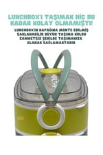 Vagonlife Bento 1300ml Lunchbox 2 Katlı 3 Bölmeli Paslanmaz Çelik Sefer Tası Yemek Kutusu (Koyu Yeşil-Fıstık Yeşili)