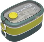 Vagonlife Bento 1300ml Lunchbox 2 Katlı 3 Bölmeli Paslanmaz Çelik Sefer Tası Yemek Kutusu (Koyu Yeşil-Fıstık Yeşili)