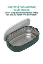 Vagonlife Bento 1300ml Lunchbox 2 Katlı 3 Bölmeli Paslanmaz Çelik Sefer Tası Yemek Kutusu (Koyu Yeşil-Fıstık Yeşili)