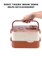 Vagonlife Bento 1350ml Lunchbox 2 Katlı 3 Bölmeli ve Sosluklu Çelik Sefer Tası Yemek Kutusu Çatal Kaşık Hediyeli (Lacivert)