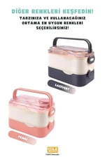 Vagonlife Bento 1350ml Lunchbox 2 Katlı 3 Bölmeli ve Sosluklu Çelik Sefer Tası Yemek Kutusu Çatal Kaşık Hediyeli (Lacivert)