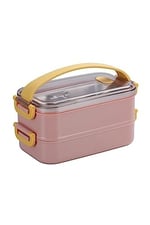 Vagonlife Bento 1400ml Lunchbox 2 Katlı Çelik Sefer Tası Yemek Kutusu (Pembe)