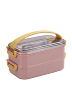 Vagonlife Bento 1400ml Lunchbox 2 Katlı Çelik Sefer Tası Yemek Kutusu (Pembe)
