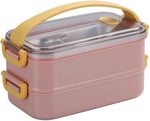 Vagonlife Bento 1400ml Lunchbox 2 Katlı Çelik Sefer Tası Yemek Kutusu (Pembe)