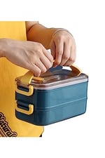Vagonlife Bento 1400ml Lunchbox 2 Katlı Çelik Sefer Tası Yemek Kutusu (Pembe)