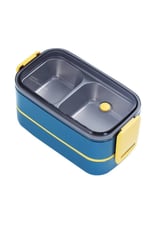 Vagonlife Bento 1400ml Lunchbox İki Katlı 2 Bölmeli Çelik Sefer Tası Yemek Kutusu (Lacivert-Sarı)