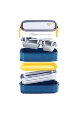 Vagonlife Bento 1400ml Lunchbox İki Katlı 2 Bölmeli Çelik Sefer Tası Yemek Kutusu (Lacivert-Sarı)