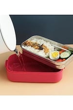 Vagonlife Bento 1400ml Lunchbox İki Katlı 2 Bölmeli Çelik Sefer Tası Yemek Kutusu (Lacivert-Sarı)