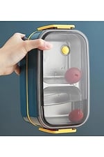 Vagonlife Bento 1400ml Lunchbox İki Katlı 2 Bölmeli Çelik Sefer Tası Yemek Kutusu (Lacivert-Sarı)