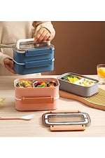 Vagonlife Bento 1600ml Lunchbox 2 Katlı 4 Bölmeli Çelik Sefer Tası Yemek Kutusu (Gri)