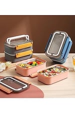 Vagonlife Bento 1600ml Lunchbox 2 Katlı 4 Bölmeli Çelik Sefer Tası Yemek Kutusu (Gri)