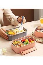 Vagonlife Bento 1600ml Lunchbox 2 Katlı 4 Bölmeli Çelik Sefer Tası Yemek Kutusu (Gri)