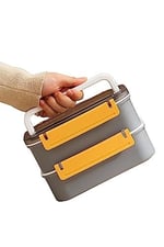 Vagonlife Bento 1600ml Lunchbox 2 Katlı 4 Bölmeli Çelik Sefer Tası Yemek Kutusu (Gri)