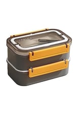 Vagonlife Bento 1600ml Lunchbox 2 Katlı 4 Bölmeli Çelik Sefer Tası Yemek Kutusu (Gri)