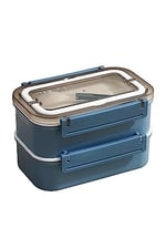 Vagonlife Bento 1600ml Lunchbox 2 Katlı 4 Bölmeli Çelik Sefer Tası Yemek Kutusu (Lacivert)
