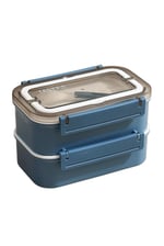 Vagonlife Bento 1600ml Lunchbox 2 Katlı 4 Bölmeli Çelik Sefer Tası Yemek Kutusu (Lacivert)