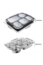 Vagonlife Bento 1600ml Lunchbox Tek Katlı 5 Bölmeli Çelik Sefer Tası Yemek Kutusu (Siyah)