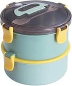 Vagonlife Bento 1600ml Yuvarlak Lunchbox Çift Katlı Çelik Sefer Tası Yemek Kutusu (Açık Yeşil)
