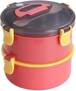 Vagonlife Bento 1600ml Yuvarlak Lunchbox Çift Katlı Çelik Sefer Tası Yemek Kutusu (Açık Kırmızı)