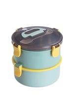 Vagonlife Bento 1600ml Yuvarlak Lunchbox Çift Katlı Çelik Sefer Tası Yemek Kutusu (Açık Yeşil)