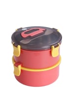 Vagonlife Bento 1600ml Yuvarlak Lunchbox Çift Katlı Çelik Sefer Tası Yemek Kutusu (Açık Kırmızı)