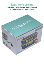 Vagonlife Bento 1650ml Lunchbox 2 Katlı 3 Bölmeli Paslanmaz Çelik Sefer Tası Yemek Kutusu (Yeşil)