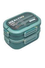 Vagonlife Bento 1650ml Lunchbox 2 Katlı 3 Bölmeli Paslanmaz Çelik Sefer Tası Yemek Kutusu (Yeşil)