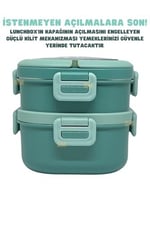 Vagonlife Bento 1650ml Lunchbox 2 Katlı 3 Bölmeli Paslanmaz Çelik Sefer Tası Yemek Kutusu (Yeşil)