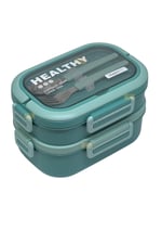 Vagonlife Bento 1650ml Lunchbox 2 Katlı 3 Bölmeli Paslanmaz Çelik Sefer Tası Yemek Kutusu (Yeşil)