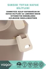 Vagonlife Bento 1800ml Lunchbox 2 Katlı 4-6 Saat Sıcak/Soğuk Termos Özellikli Çelik Sefer Tası Yemek Kutusu (Bej)