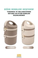Vagonlife Bento 1800ml Lunchbox 2 Katlı 4-6 Saat Sıcak/Soğuk Termos Özellikli Çelik Sefer Tası Yemek Kutusu (Bej)