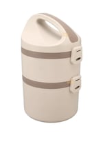 Vagonlife Bento 1800ml Lunchbox 2 Katlı 4-6 Saat Sıcak/Soğuk Termos Özellikli Çelik Sefer Tası Yemek Kutusu (Bej)