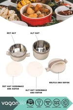 Vagonlife Bento 1800ml Lunchbox 2 Katlı 4-6 Saat Sıcak/Soğuk Termos Özellikli Çelik Sefer Tası Yemek Kutusu (Bej)