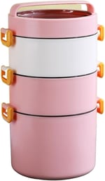 Vagonlife Bento 1800ml Lunchbox 3 Katlı Çelik Sefer Tası (Pembe)
