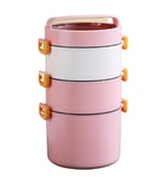 Vagonlife Bento 1800ml Lunchbox 3 Katlı Çelik Sefer Tası (Pembe)
