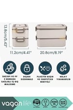 Vagonlife Bento 2000ml Lunchbox 2 Katlı 3 Bölmeli Mini Kaseli Çelik Sefer Tası Yemek Kutusu (Beyaz)