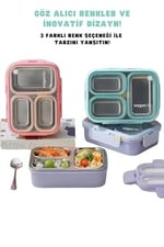 Vagonlife Bento 620ml Lunchbox Tek Katlı 3 Bölmeli Çelik Sefer Tası Yemek Kutusu (Turkuaz)
