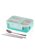 Vagonlife Bento 620ml Lunchbox Tek Katlı 3 Bölmeli Çelik Sefer Tası Yemek Kutusu (Turkuaz)