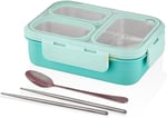 Vagonlife Bento 620ml Lunchbox Tek Katlı 3 Bölmeli Çelik Sefer Tası Yemek Kutusu (Turkuaz)