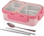 Vagonlife Bento 700ml Lunchbox Tek Katlı 2 Bölmeli Çelik Sefer Tası Yemek Kutusu (Pembe)