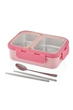 Vagonlife Bento 700ml Lunchbox Tek Katlı 2 Bölmeli Çelik Sefer Tası Yemek Kutusu (Pembe)