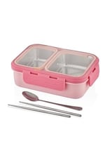 Vagonlife Bento 700ml Lunchbox Tek Katlı 2 Bölmeli Çelik Sefer Tası Yemek Kutusu (Pembe)