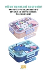 Vagonlife Bento 750ml Lunchbox Sevimli Dostlar Tek Katlı 3 Bölmeli Paslanmaz Çelik Sefer Tası Yemek Kutusu (Pembe Unicorn)