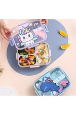 Vagonlife Bento 750ml Lunchbox Sevimli Dostlar Tek Katlı 3 Bölmeli Paslanmaz Çelik Sefer Tası Yemek Kutusu (Pembe Unicorn)