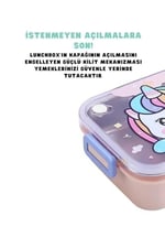 Vagonlife Bento 750ml Lunchbox Sevimli Dostlar Tek Katlı 3 Bölmeli Paslanmaz Çelik Sefer Tası Yemek Kutusu (Pembe Unicorn)