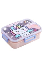 Vagonlife Bento 750ml Lunchbox Sevimli Dostlar Tek Katlı 3 Bölmeli Paslanmaz Çelik Sefer Tası Yemek Kutusu (Pembe Unicorn)