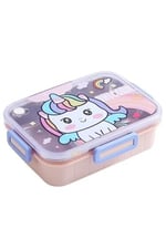 Vagonlife Bento 750ml Lunchbox Sevimli Dostlar Tek Katlı 3 Bölmeli Paslanmaz Çelik Sefer Tası Yemek Kutusu (Pembe Unicorn)