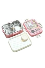 Vagonlife Bento 820ml Lunchbox Sevimli Dostlar Tek Katlı 3 Bölmeli Paslanmaz Çelik Sefer Tası Yemek Kutusu (Pembe Unicorn)
