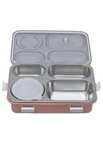 Vagonlife Bento 850ml Lunchbox Tek Katlı 4 Bölmeli ve Kaseli Çelik Sefer Tası Yemek Kutusu (Pembe)